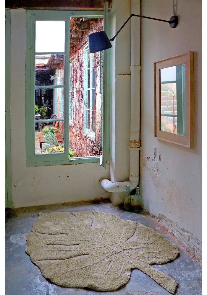 Kaki prateľný ručne tkaný bavlnený detský koberec 120x180 cm Monstera Olive – Lorena Canals