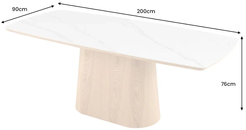 Jedálenský stôl UNIQUE 200 cm rám z dubového dreva s dyhovanou keramikou a doskou z bieleho mramoru