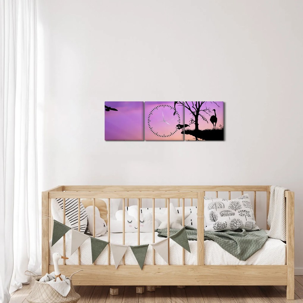 Obraz - Siluety zvierat (s hodinami) (90x30 cm)