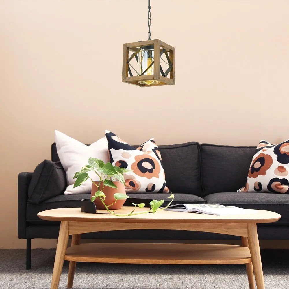 Hnedé závesné svietidlo s dreveným tienidlom/s kovovým tienidlom Zikzak Cam – Opviq lights