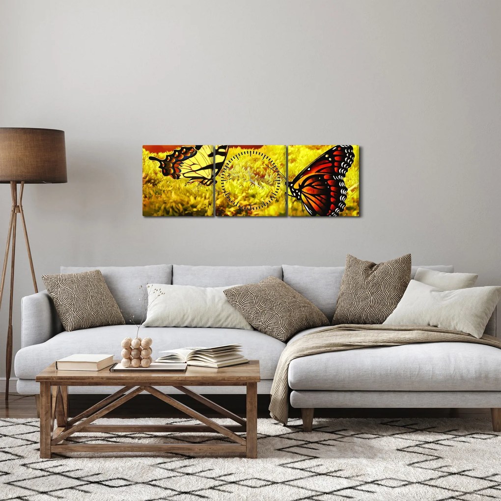Obraz motýľov (s hodinami) (90x30 cm)
