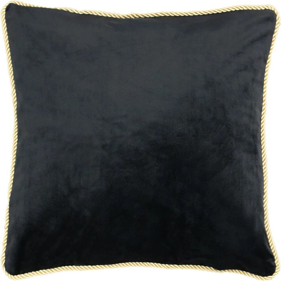 Čierny zamatový vankúš obšitý krúteným zlatým povrázkom Velvet black - 45*10*45cm