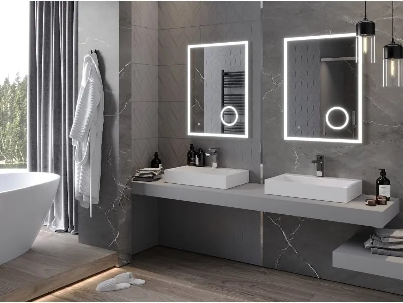 Mexen Kala kúpeľňové zrkadlo s podsvietením a kozmetickým zrkadielkom 60 x 80 cm, LED 6000K, anti-pára