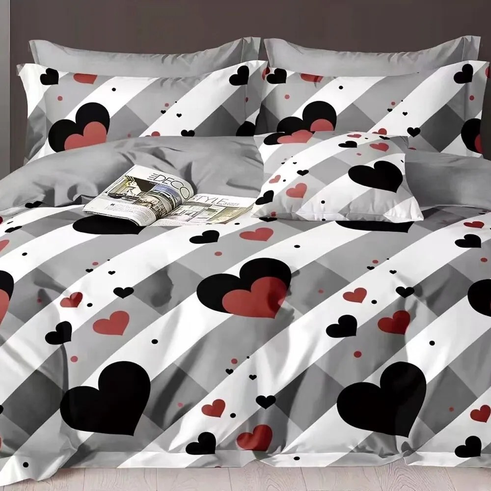Obliečky LIVERA HEARTS GREY 7-dielna sada 140x200 cm
