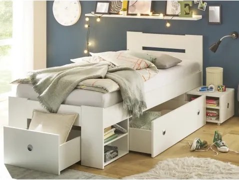 Posteľ s nočným stolíkom Stefan 90x200 cm, celobiela%