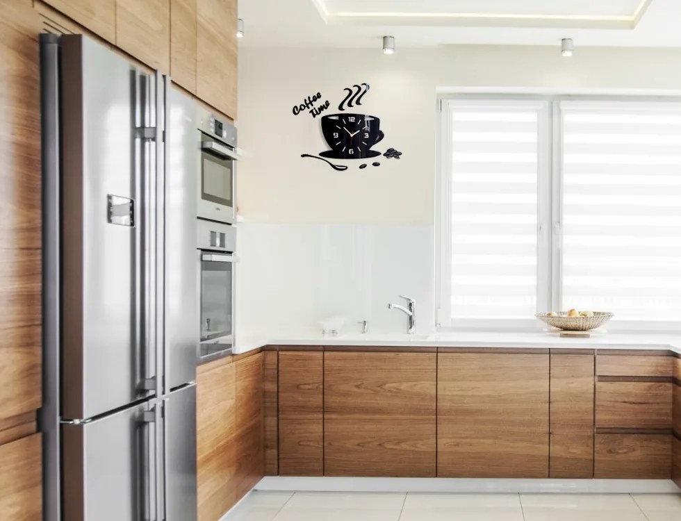 Moderné nástenné hodiny COFFE TIME 3D BLACK