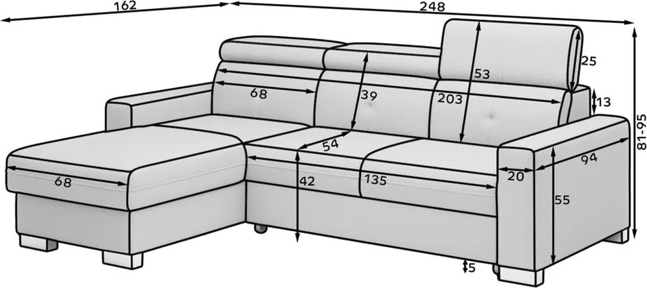 Sivá rozkladacia/s úložným priestorom rohová pohovka (pravý roh/s leňoškou) Fresia – ELTAP