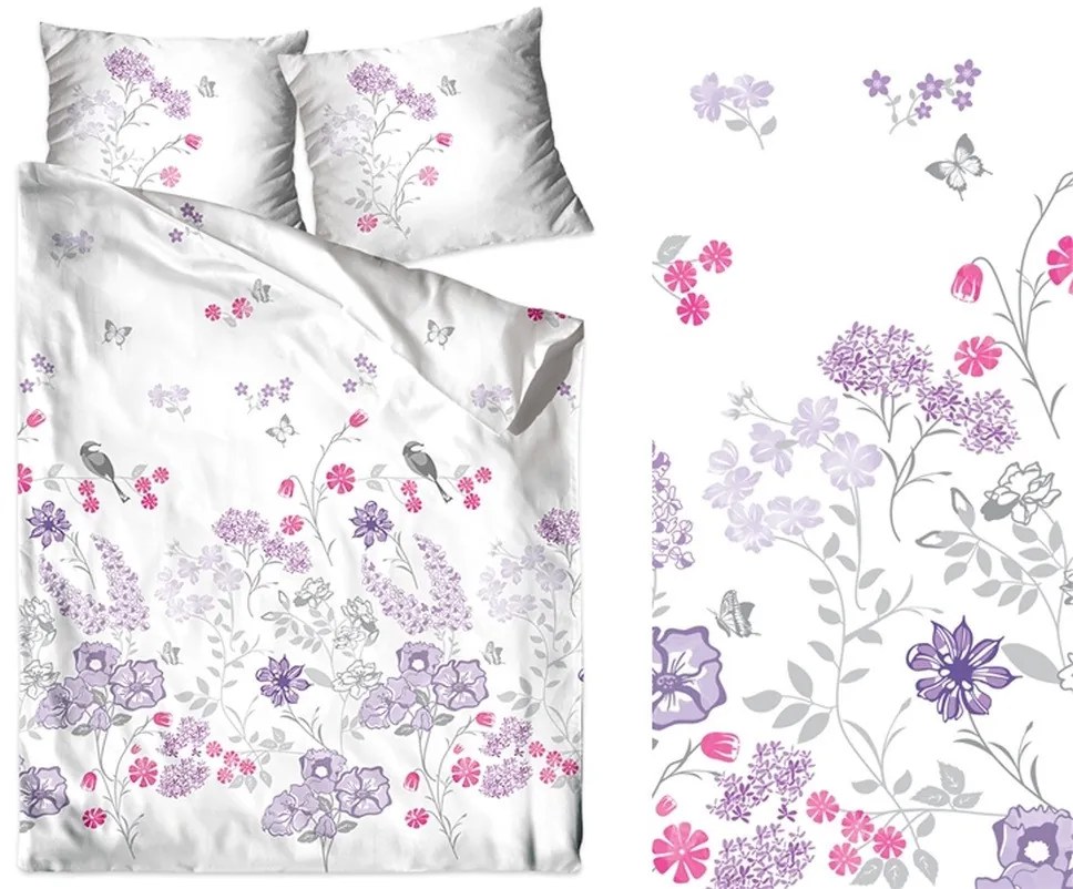 DomTextilu Biele bavlnené posteľné obliečky s lúčnymi kvetmi 3 časti: 1ks 160 cmx200 + 2ks 70 cmx80 Biela 32770-163197
