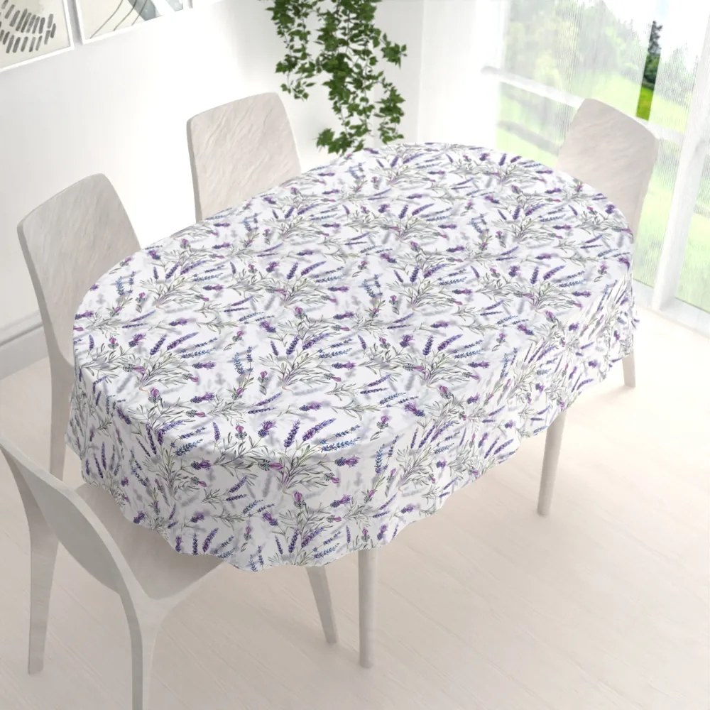 Biante Teflónový oválny obrus TF-072 Levandule na bielom 100x140 cm
