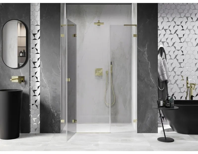 Mexen Lunar L, ľavé otočné sprchové dvere 160 cm, číre sklo, zlatý profil, 834SL-160-050-50-00-L