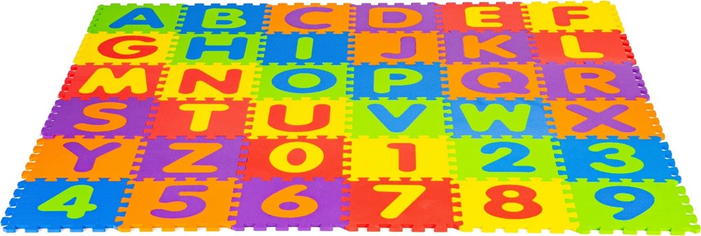 ECOTOYS Vzdelávacia EVA penová puzzle podložka 178×178 cm – 36 dielikov, písmená a čísla