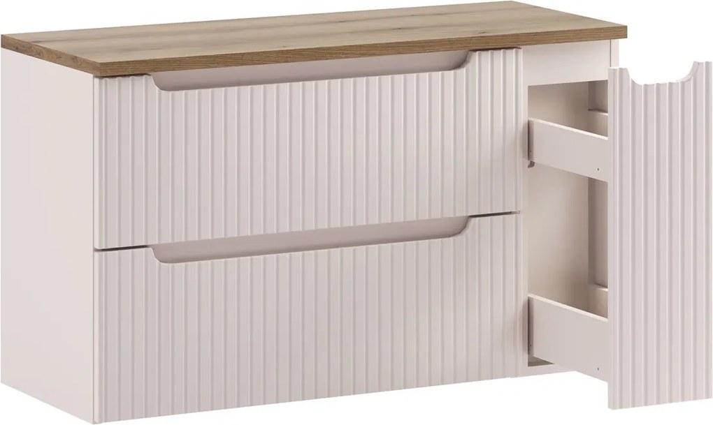 Závěsná skříňka pod umyvadlo Nova Cashmere s deskou 100 cm kašmírová/dub evoke