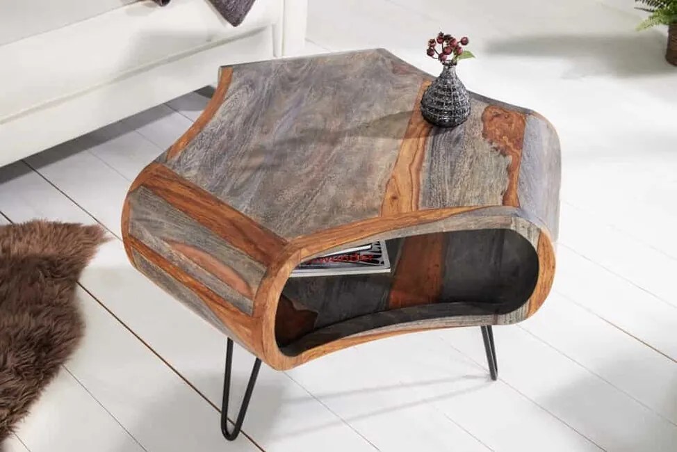 Retro konferenčný stolík Organic Living Sheesham šedý 70cm