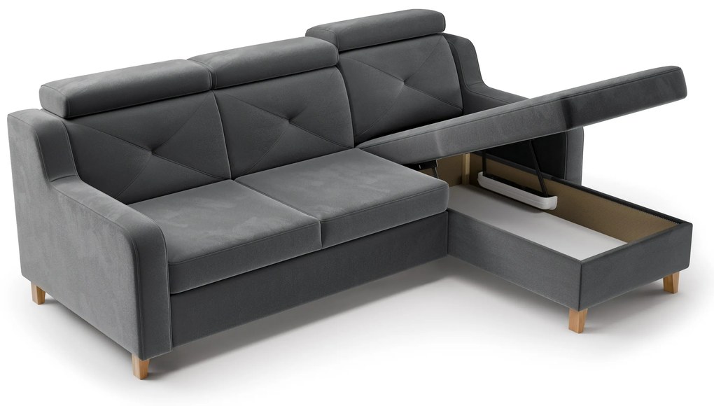 Rohová sedačka Laksaro s rozkladom pravostranná - sivý zamat Jasmine 96