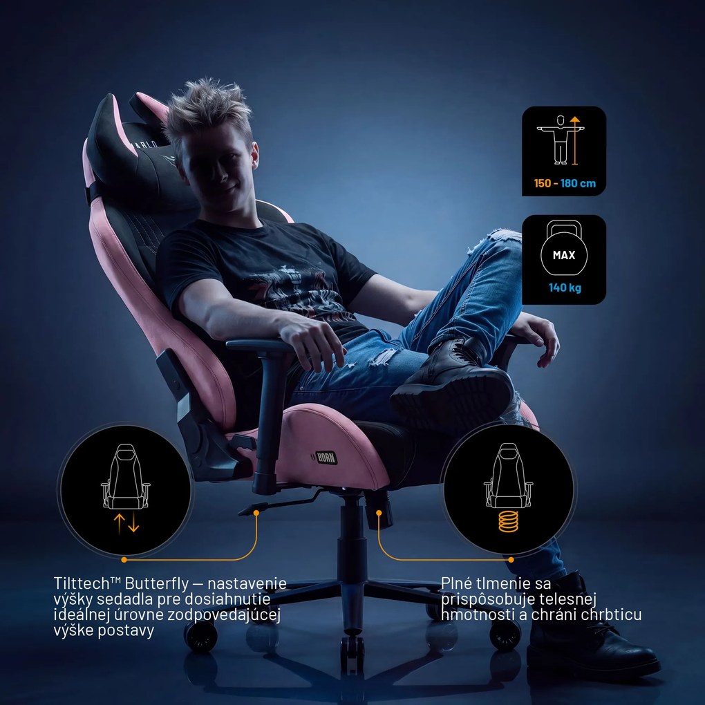 Herné kreslo z textílie Normal Size, čierno-ružové: Diablo X-Horn 2.0 Akira Pink