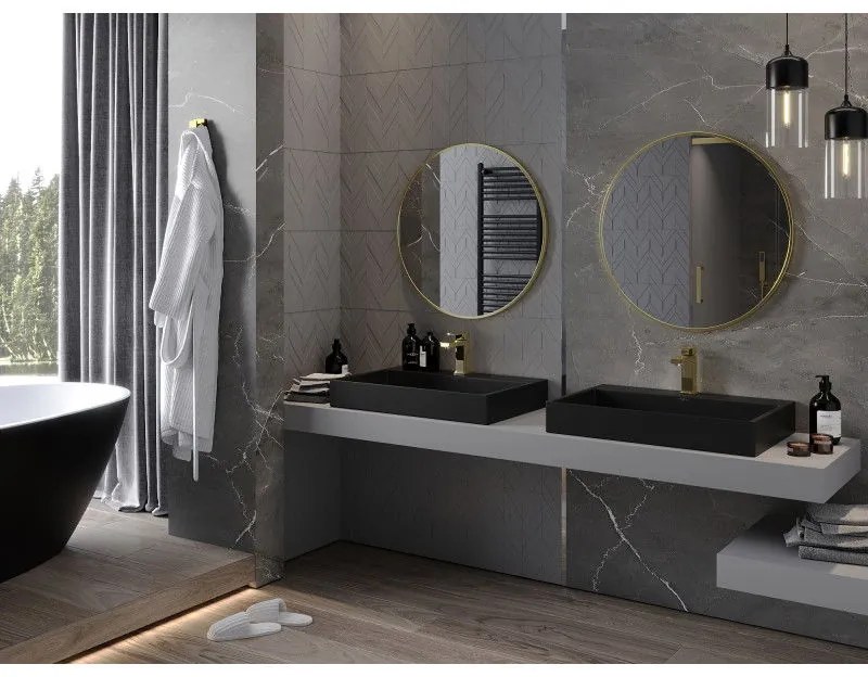 Mexen Loft, okrúhle kúpeľňové zrkadlo 75 cm, farba rámu zlatá lesklá, 9850-075-075-000-50