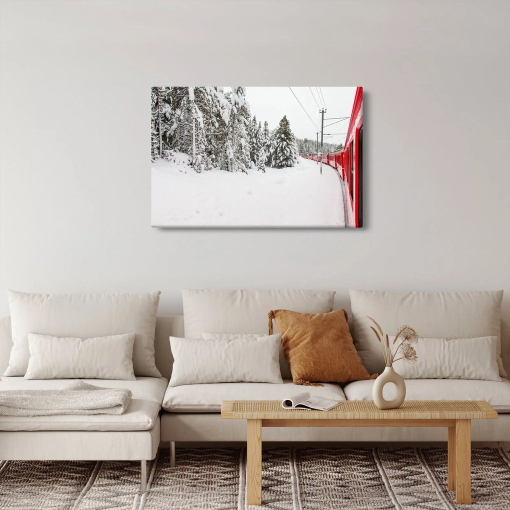 Obraz - Vlak v zasneženej krajine (90x60 cm)