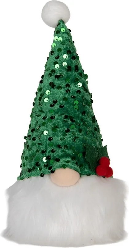 Vianočná svietiaca dekorácia škriatok Gnome LED v zelenej čiapke - 10*10*25 cm/ 3AA