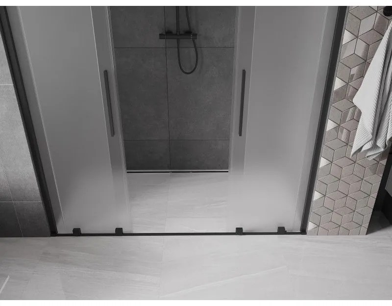 Mexen Velar Duo, posuvné sprchové dvere do otvoru 170 cm, 8mm sklo námraza, čierna matná, 871-170-000-32-70