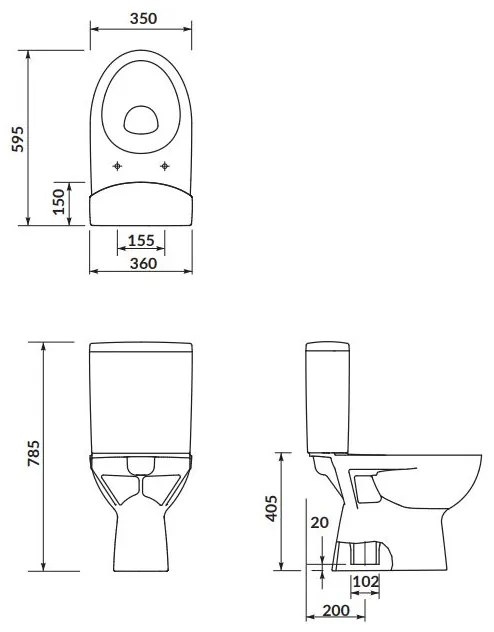 Cersanit PARVA - WC kombi + antibakteriálne sedátko s funkciou pomalého zatvárania, vertikálny odpad, K27-004