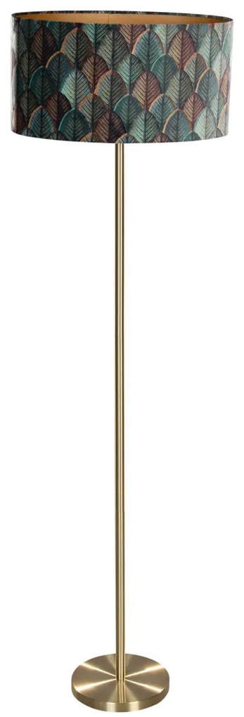 Stojacia lampa mosadz s oválnym zamatovým tienidlom s dizajnom listov 50 cm - Simplo
