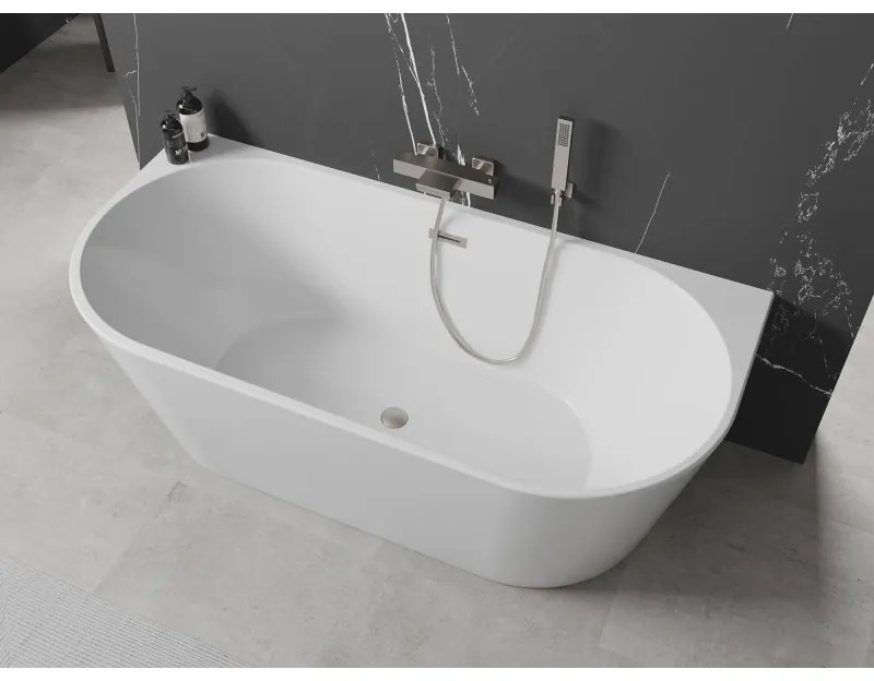 Mexen Oval, voľne stojaca nástenná vaňa 170 x 80 cm, biela, brúsená oceľ prepad, 52671708000-97