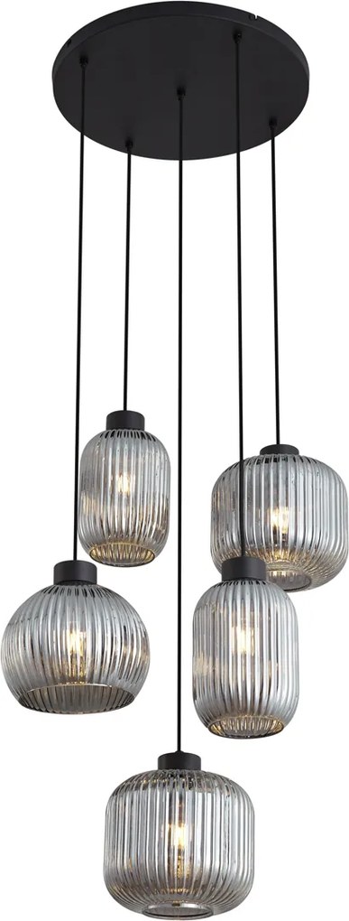 Dizajnové závesné svietidlo čierne s dymovým sklom 5-svetiel - Ana