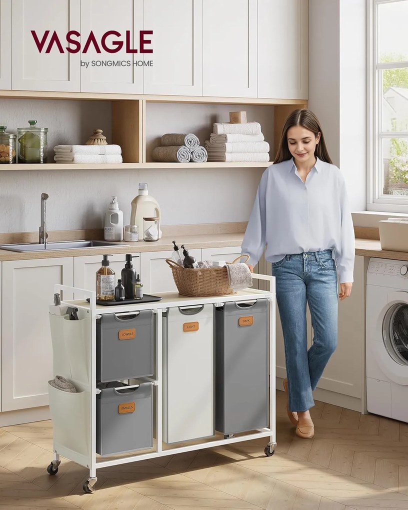 Koš na prádlo Vasagle Males 150 l hnědý/šedý/krémový