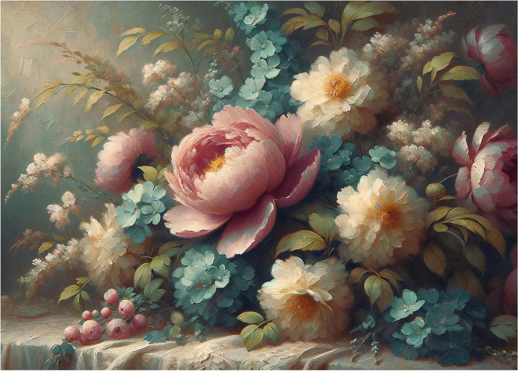 Sklenený obraz - Zátišie s kvetmi - maľba (70x50 cm)