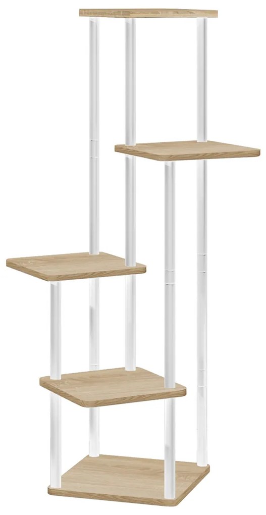 Kovový stojan na kvety Adite - biela / dub sonoma