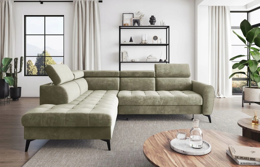 Pohodlný rohový gauč s funkciou spania Bjorn L, béžový velúr.