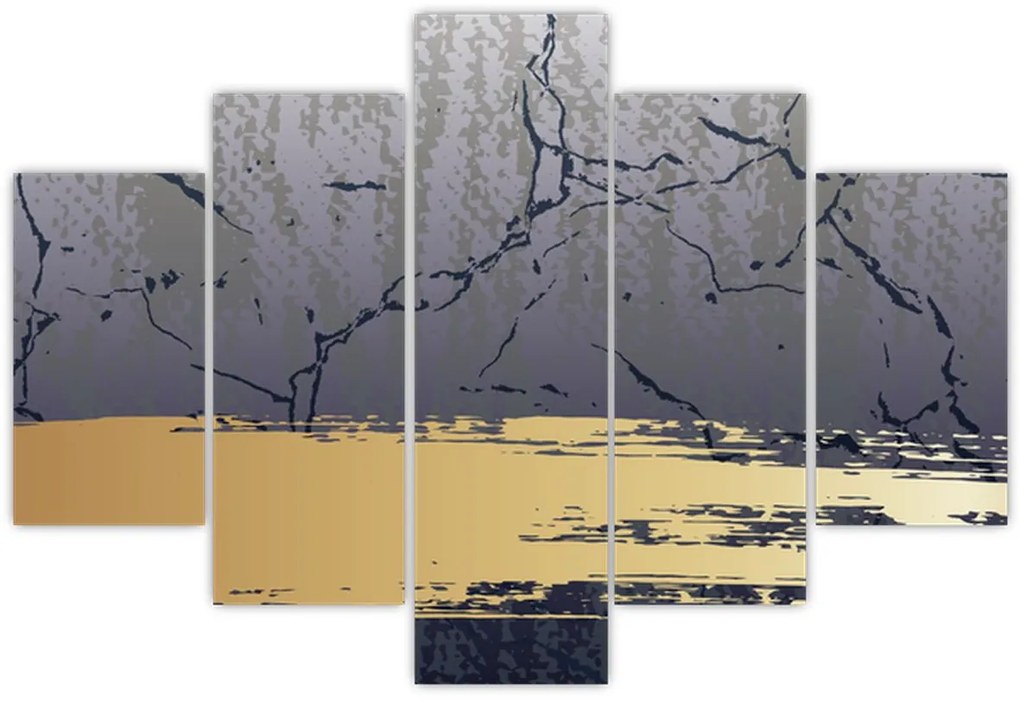 Obraz - Modrá a zlatá abstrakcia N⁰1 (150x105 cm)