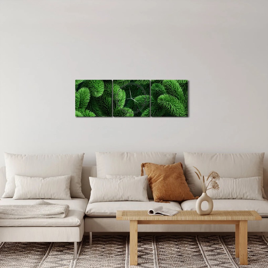 Obraz - Vetvičky ihličnanu (s hodinami) (90x30 cm)