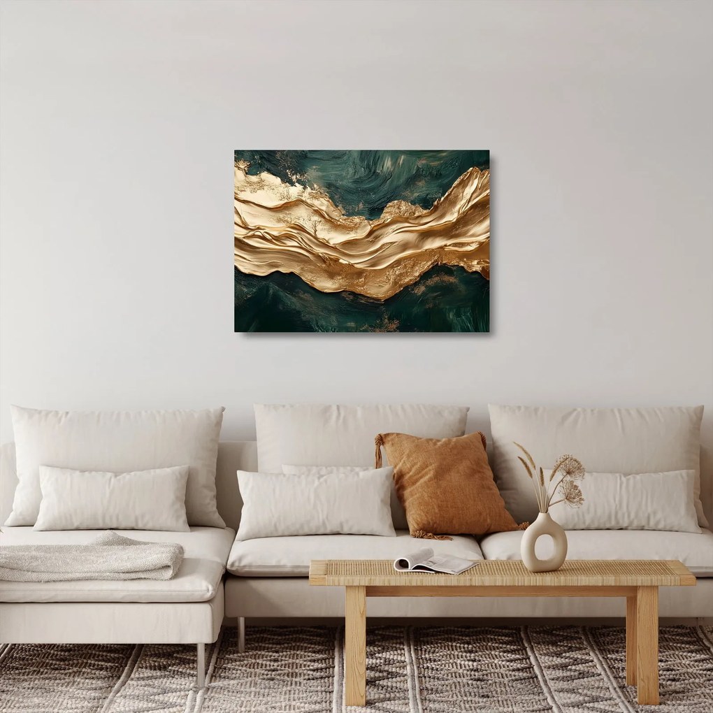 Sklenený obraz - Zelená abstrakcia so zlatom II. (70x50 cm)