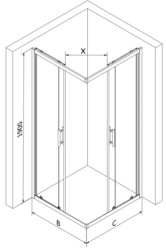 Mexen Rio, štvorcový sprchovací kút s posuvnými dverami 80(dvere) x 80(dvere) x 190 cm, 6mm číre sklo, zlatý profil + biela sprchová vanička RIO, 860-080-080-50-00-4510