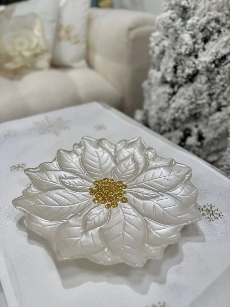 Biely sklenený vianočný tanier 31cm