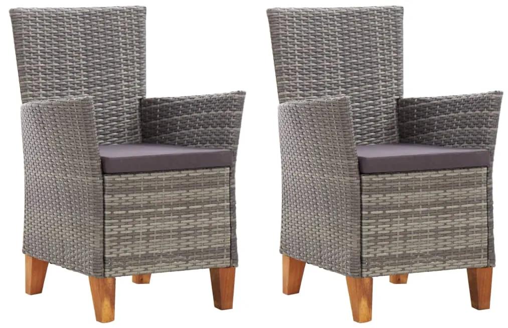 Záhradné stoličky 2 ks s podložkami sivé polyratanové 46003