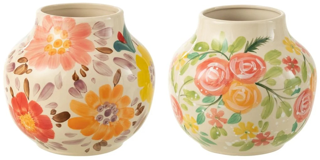 2ks béžová keramická váza s kvetmi Lacy Flower - Ø22*21cm