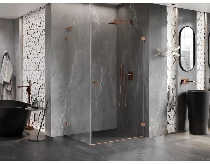 Mexen Lunar-B L pravý výklopný sprchový kút 95 x 90 cm, číre sklo, medená matná, 832L-095-090-65-00-P