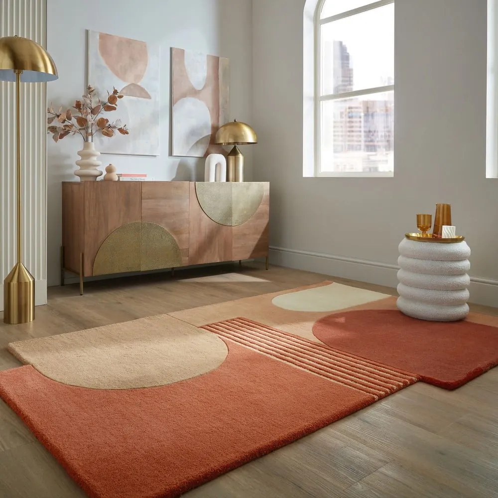 Ručne tkaný vlnený koberec v terakotovej farbe 120x180 cm Lozenge Terracotta – Flair Rugs