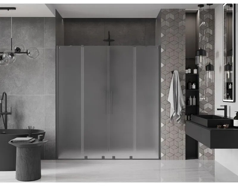 Mexen Velar Duo, posuvné sprchové dvere do otvoru 180 cm, 8mm sklo námraza, brúsený grafit, 871-180-000-32-95