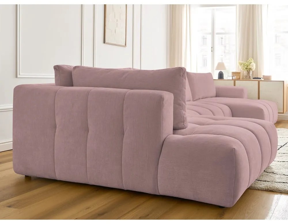 Ružová rozkladacia/s úložným priestorom rohová pohovka (ľavý roh/do tvaru "U") Fuji – Bobochic Paris