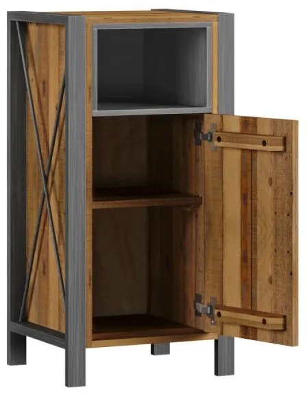 furniture-nabytek.cz - Masívna kúpeľňová spodná skrinka Detroit z recyklovanej borovice a kovu, lakovaná, hnedá