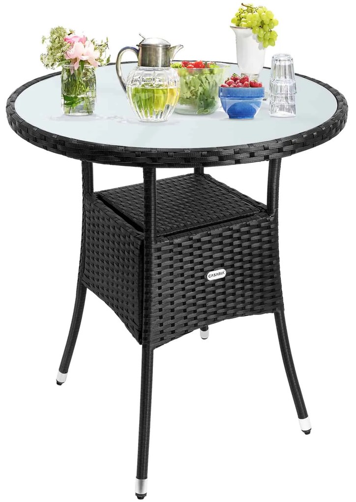Záhradný stôl Reno, polyratan Ø60cm čierny