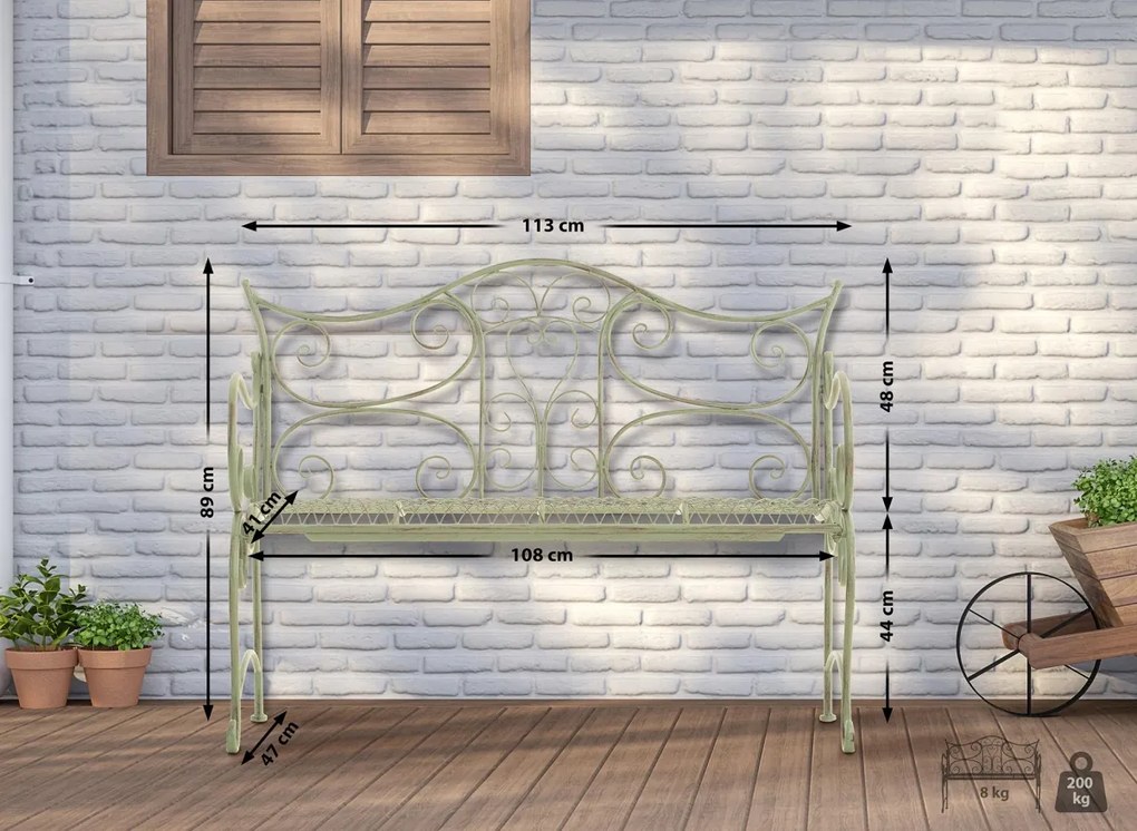 Rustikálna kovová lavička Tar - Biela antik