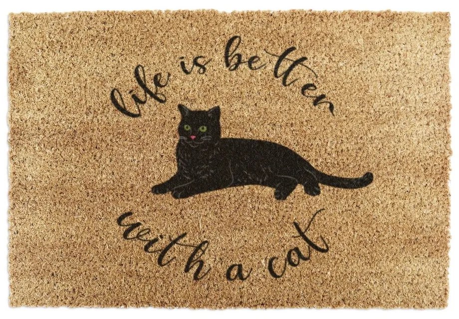 Rohožka z kokosového vlákna 60x90 cm Life Is Better With a Cat – Artsy Doormats