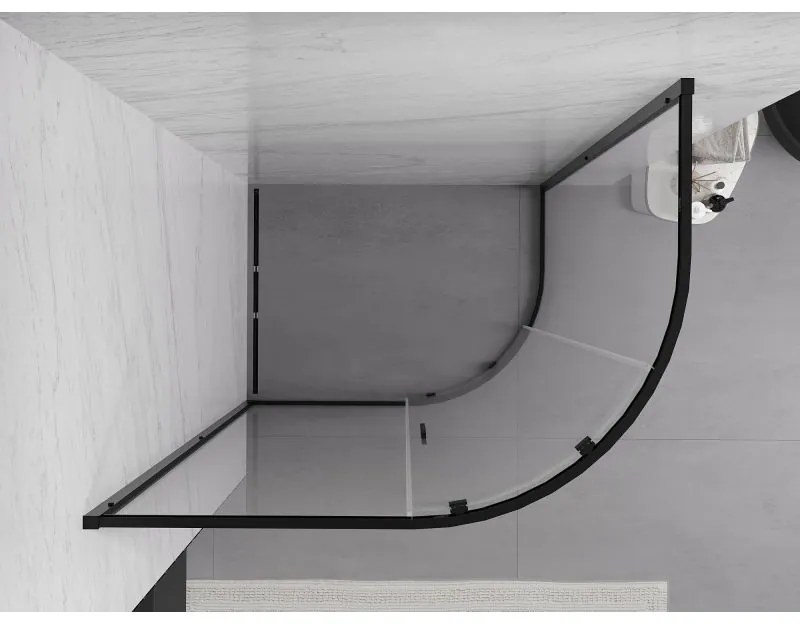 Mexen Exo, asymetrický sprchovací kút s posuvnými dverami 100 x 90 cm, 6mm číre sklo, čierny profil, 8131-100-090-70-00