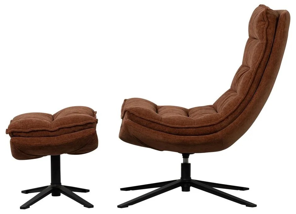 Hnedé otočné ženilkové kreslo s podnožkou Kube – WOOOD