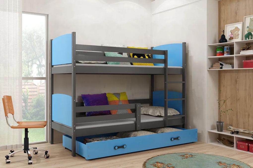 Poschodová posteľ TAMI - 160x80cm - Grafitová - Modrá