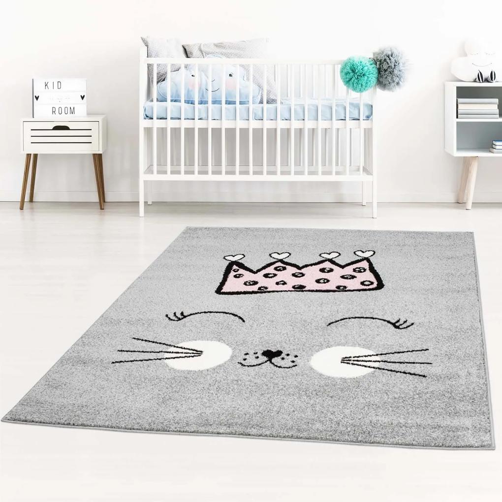 DomTextilu Sivý koberec pre deti roztomilá mačička 42039-197470